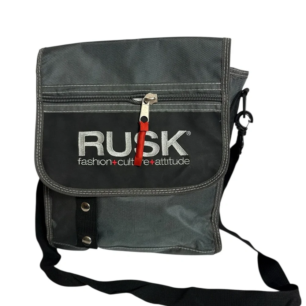RUSK Haircare Messenger Bag – “Fashion + Culture + Attitude” Gray Crossbody Tote